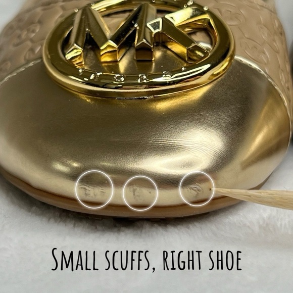 Michael Kors Ballet Flats MK Logo Embossed Gold Tan Beige 8M Luxe Neutral - Picture 4 of 17